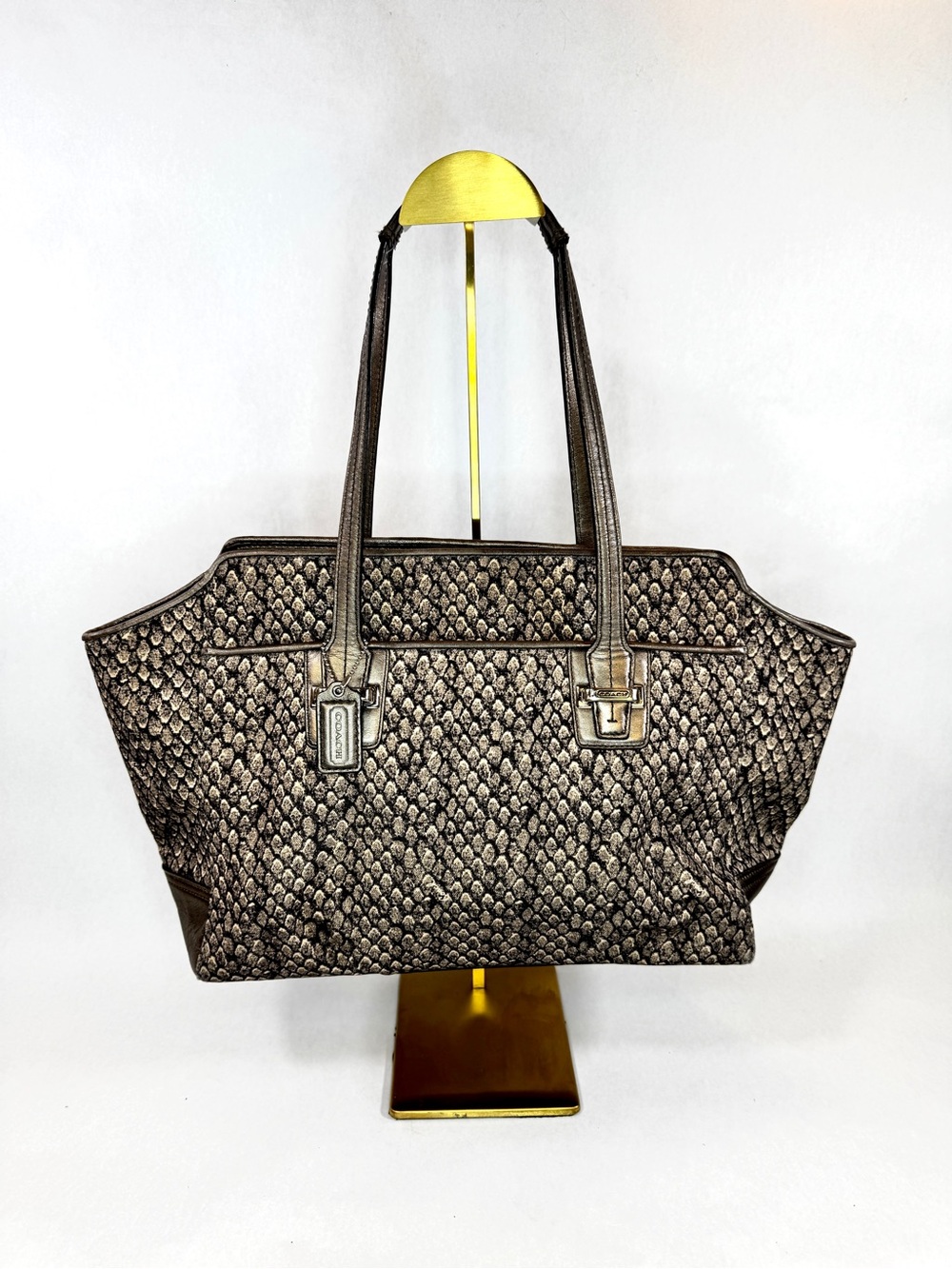 Coach Taylor Alexis Carryall Snake Print Python Tote F26034 Gunmetal Gray